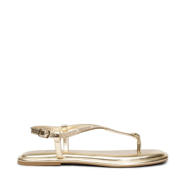 Ankle Strap Rhinestone Flat Sandals - GOLD - 2